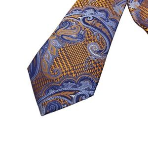 Fabio Fazio Tie Mens One Size Blue Paisley 100% Silk Woven Classic Necktie